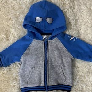 5/$20 Gymboree Baby Boys Full Zip Aviator Glasses Hoodie, Ace Flyer Pilot, 0-3 M